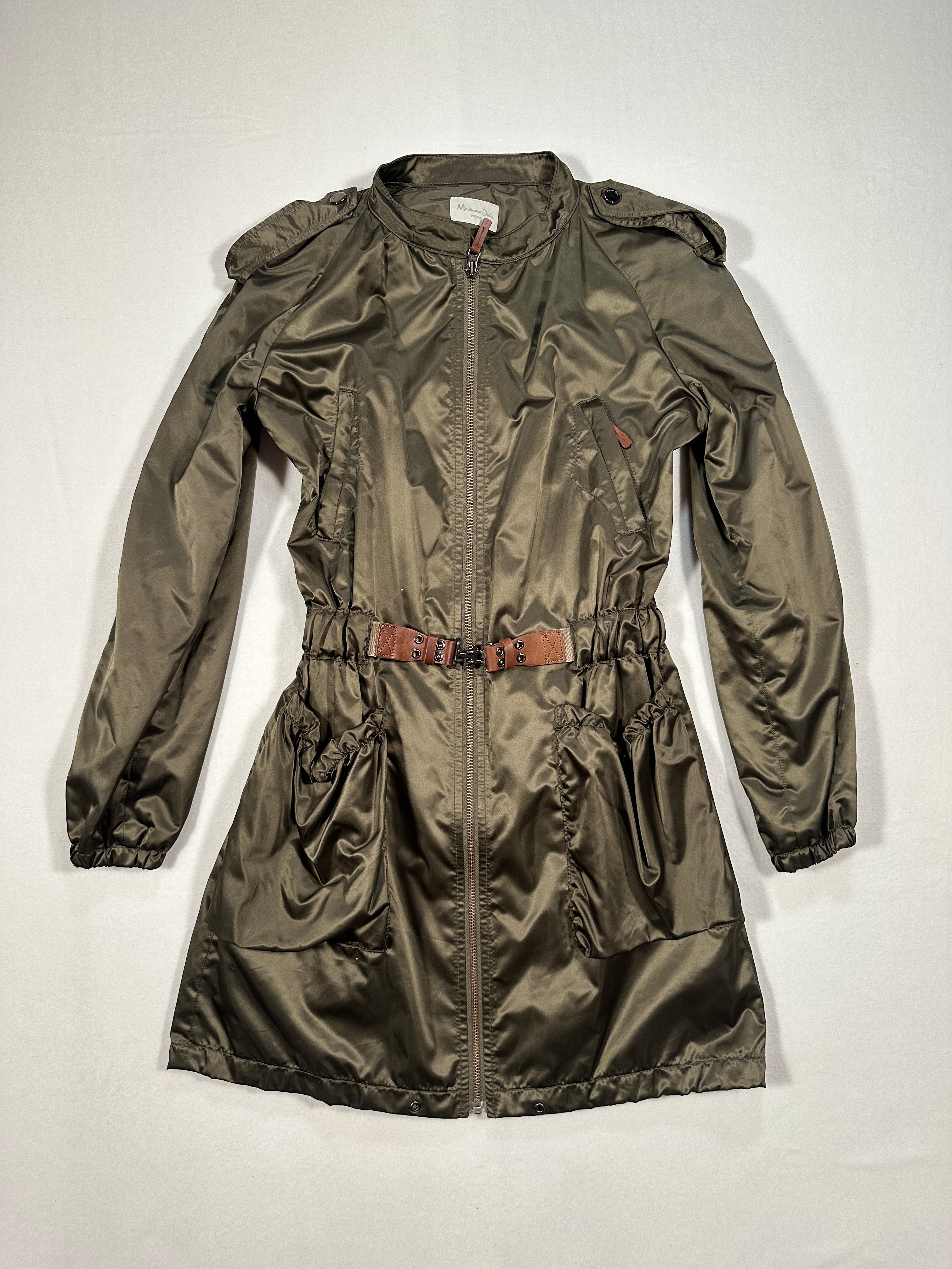 Massimo Dutti Woman Olive Green Utility Parka Jacket – Size M – Zip Front, Raglan Sleeve
