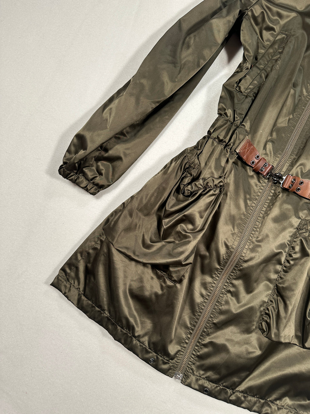 Massimo Dutti Woman Olive Green Utility Parka Jacket – Size M – Zip Front, Raglan Sleeve