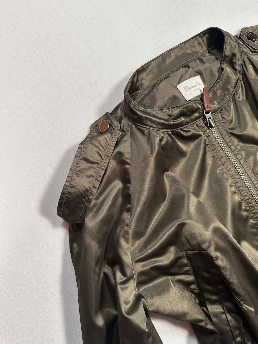 Massimo Dutti Woman Olive Green Utility Parka Jacket – Size M – Zip Front, Raglan Sleeve