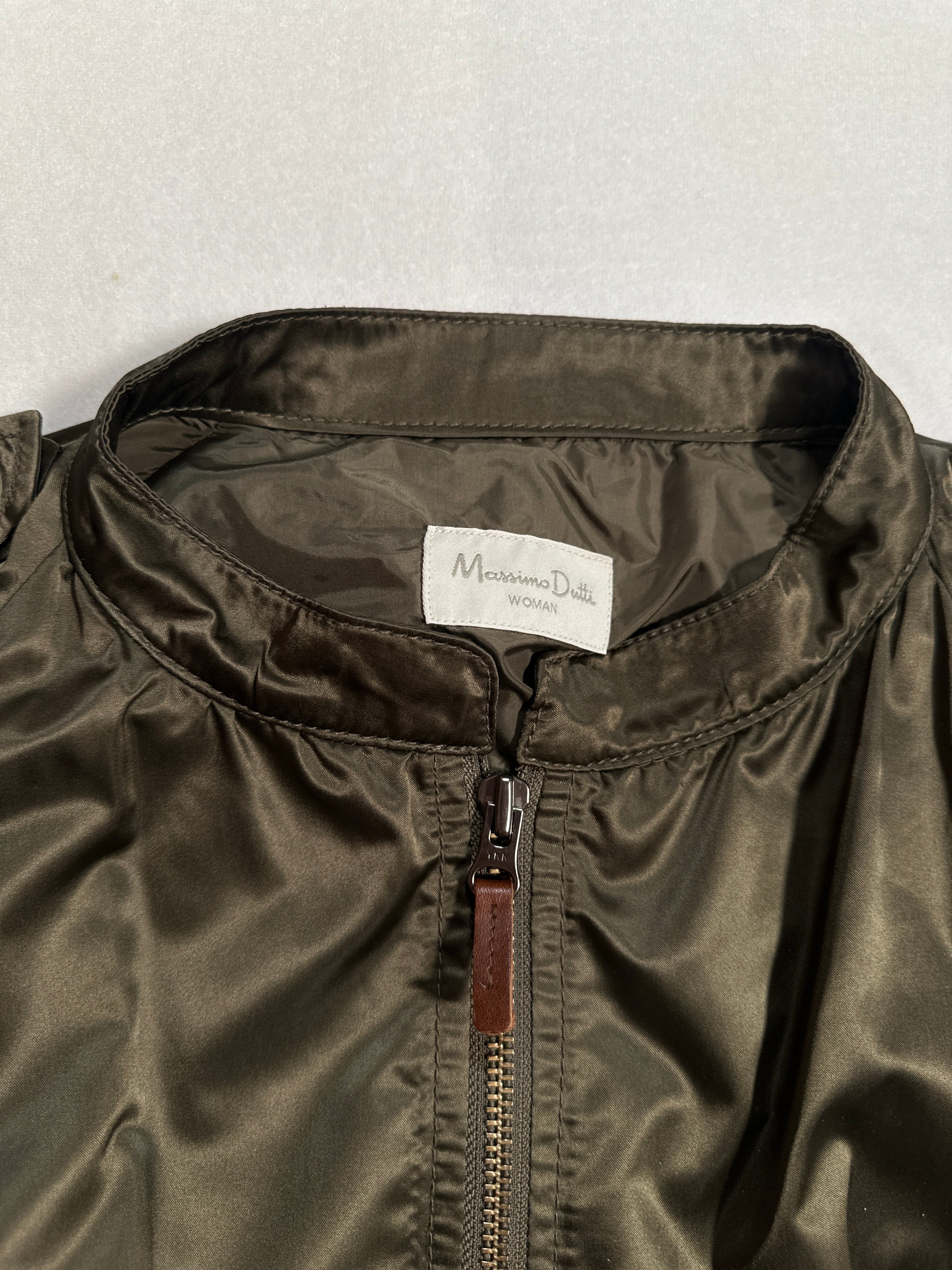 Massimo Dutti Woman Olive Green Utility Parka Jacket – Size M – Zip Front, Raglan Sleeve