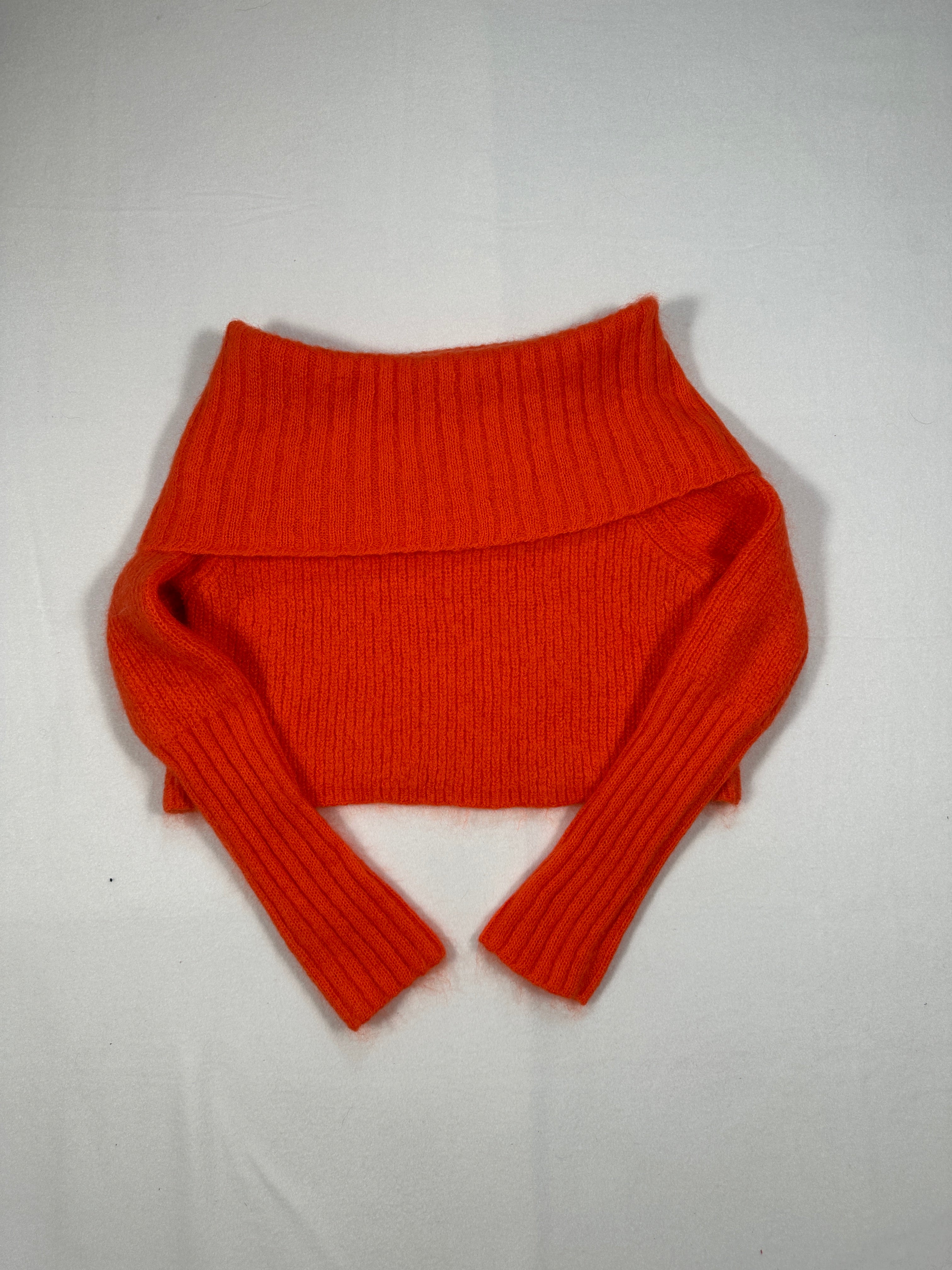 McQ Alexander McQueen Orange Mohair Blend Cropped Knit Sweater XS