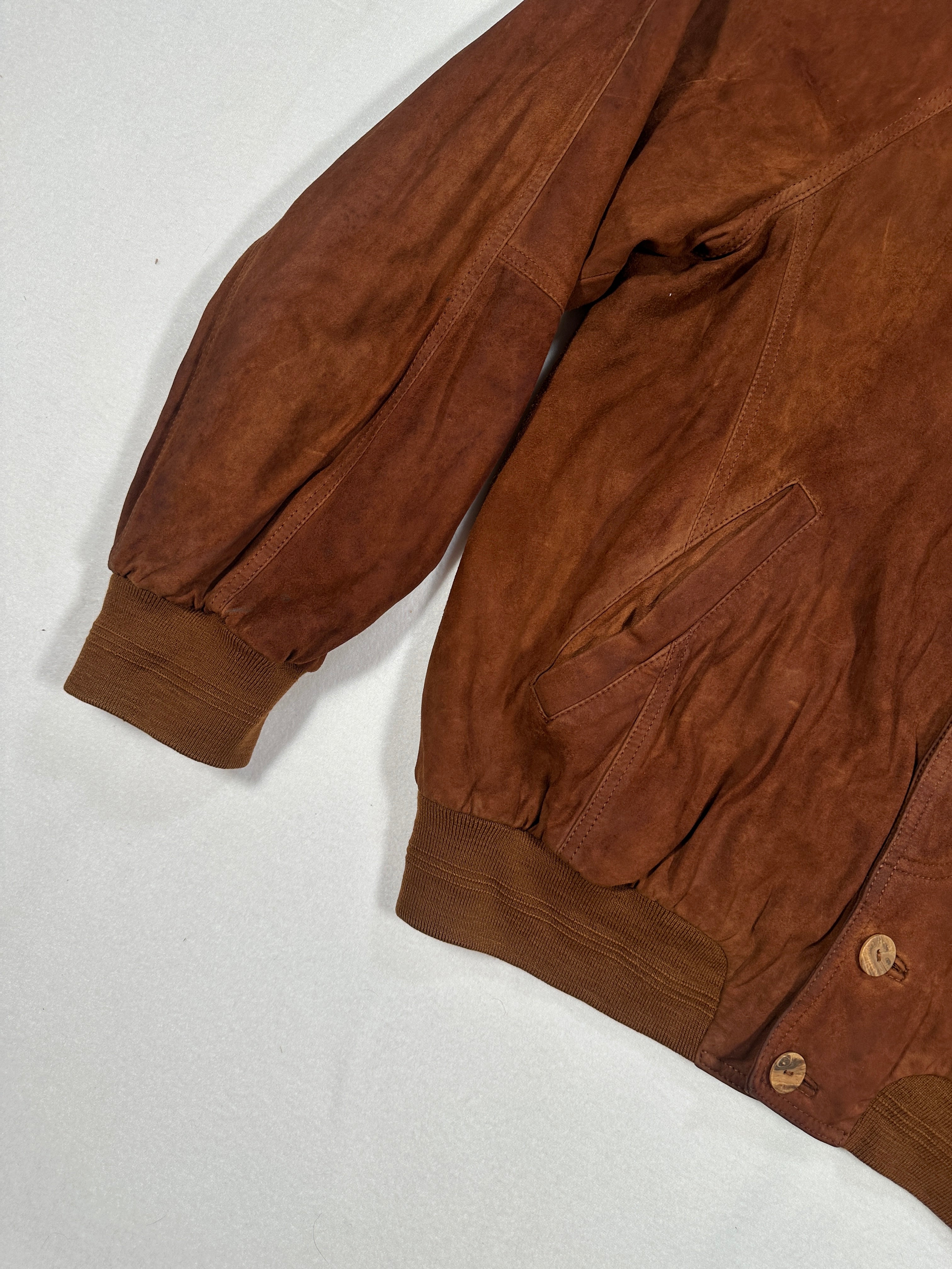 Vintage Brown Suede Bomber Jacket | Raglan Sleeve Classic Fit