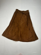 Vintage Brown Suede Leather Wrap Skirt with Tie Waist & Pockets – Made in Italy