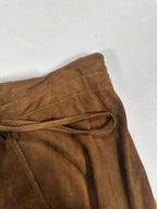 Vintage Brown Suede Leather Wrap Skirt with Tie Waist & Pockets – Made in Italy