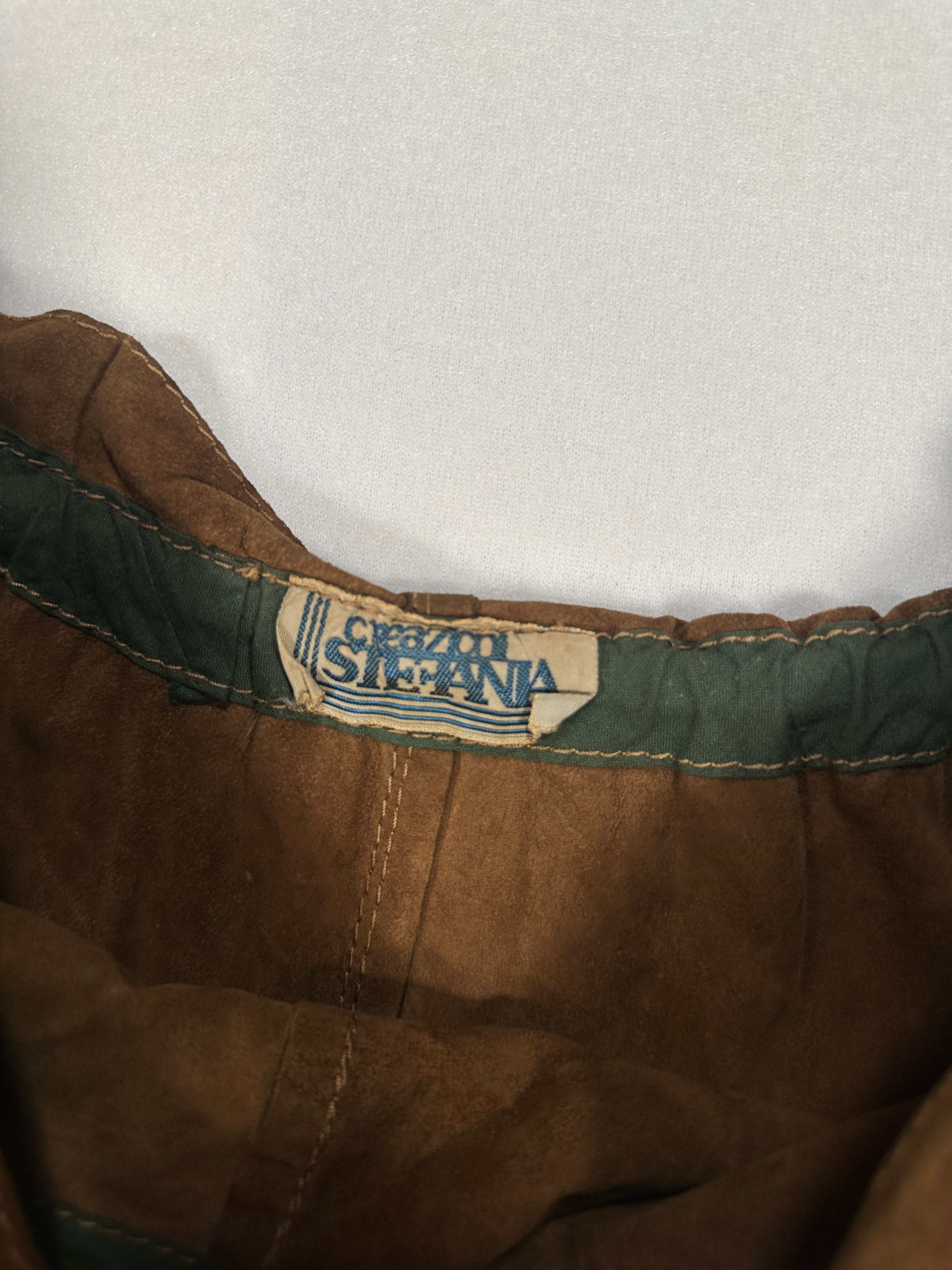 Vintage Brown Suede Leather Wrap Skirt with Tie Waist & Pockets – Made in Italy