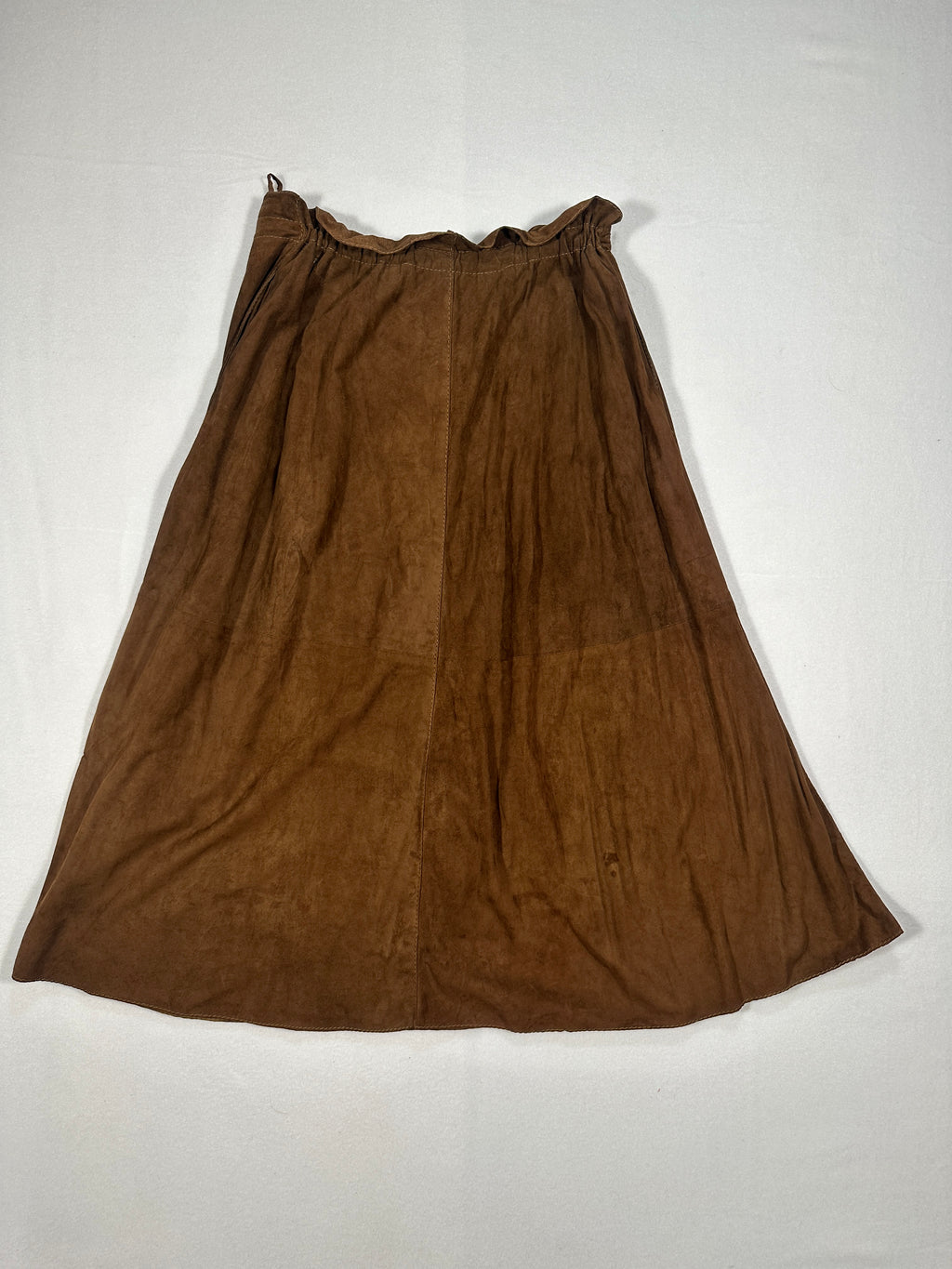 Vintage Brown Suede Leather Wrap Skirt with Tie Waist & Pockets – Made in Italy