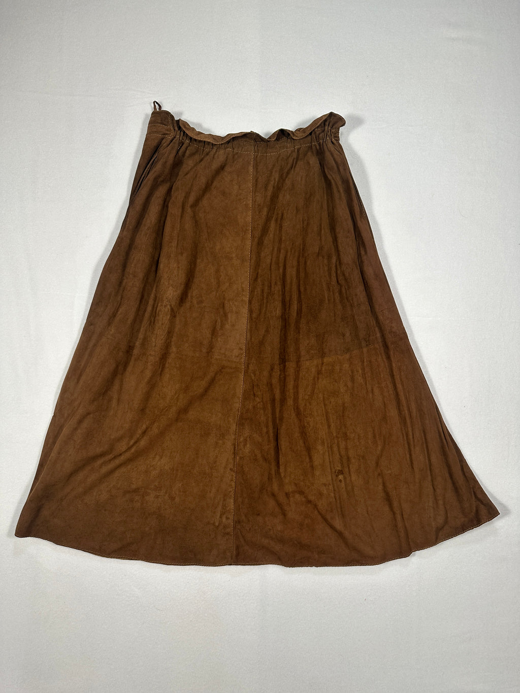 Vintage Brown Suede Leather Wrap Skirt with Tie Waist & Pockets – Made in Italy