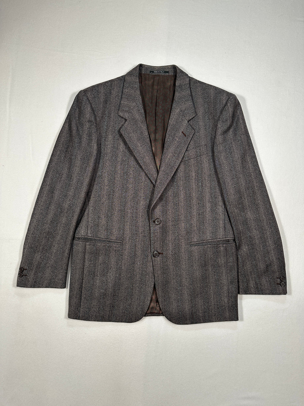 Vintage Bianchi Grey Herringbone Wool Blazer – Single-Breasted, Notch Lapel, Made in Italy