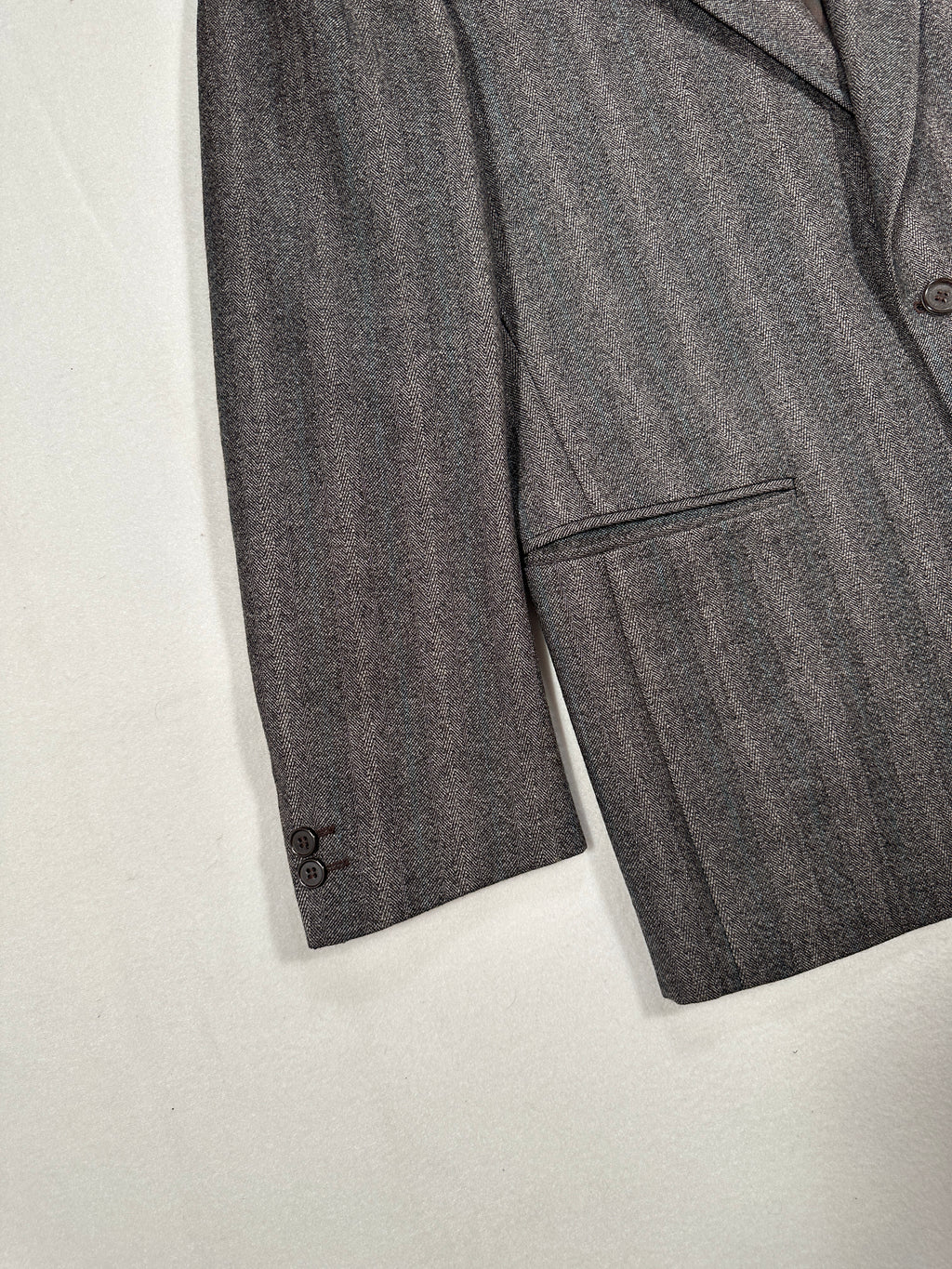 Vintage Bianchi Grey Herringbone Wool Blazer – Single-Breasted, Notch Lapel, Made in Italy