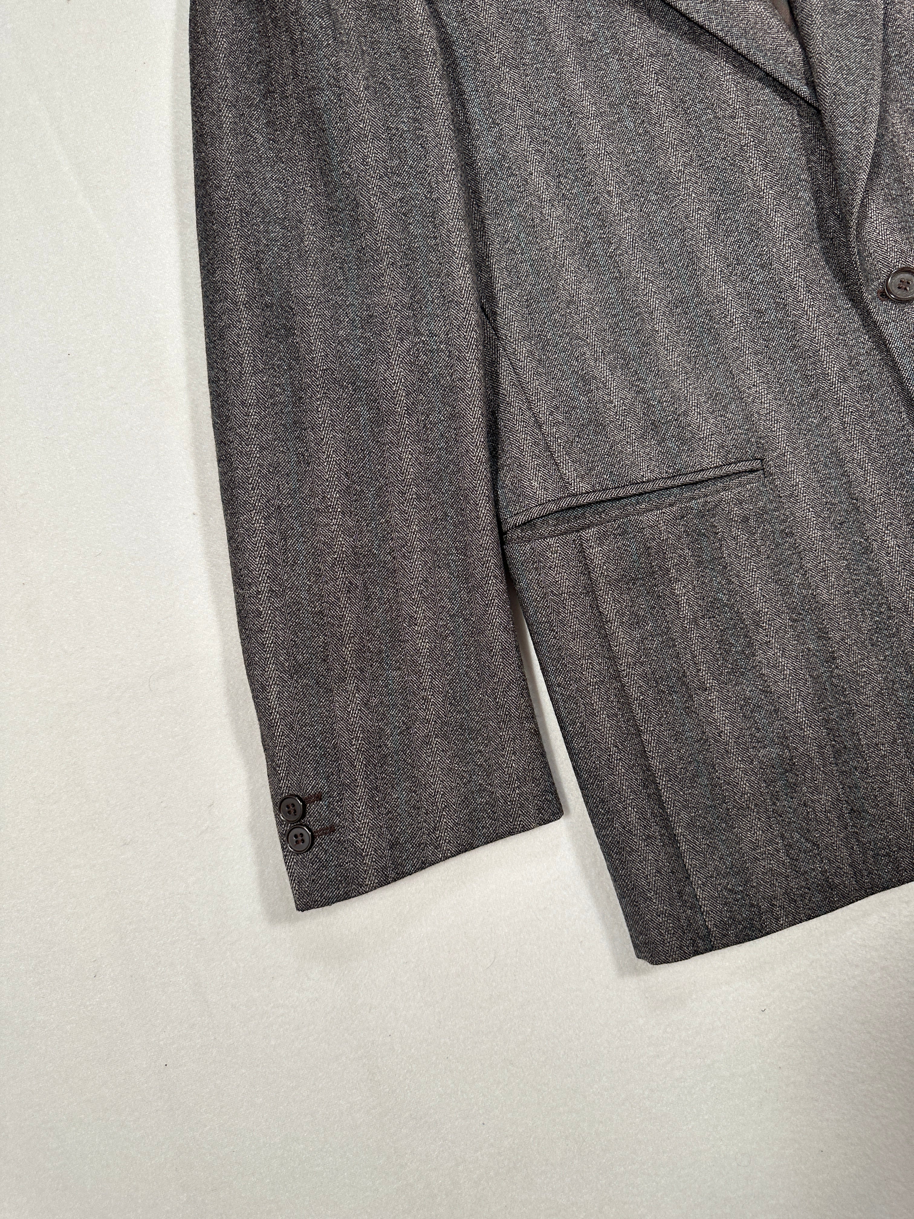 Vintage Bianchi Grey Herringbone Wool Blazer – Single-Breasted, Notch Lapel, Made in Italy