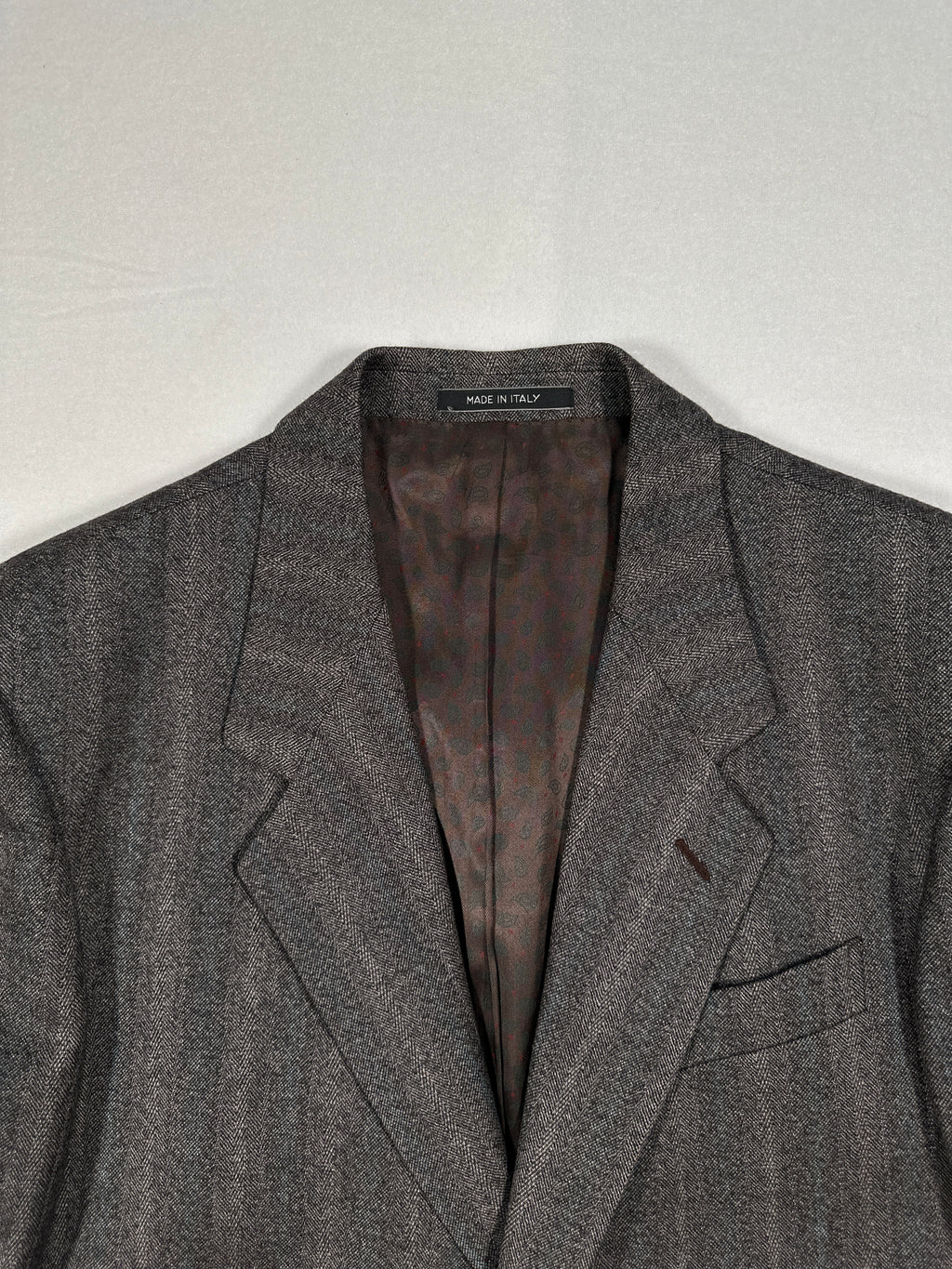 Vintage Bianchi Grey Herringbone Wool Blazer – Single-Breasted, Notch Lapel, Made in Italy