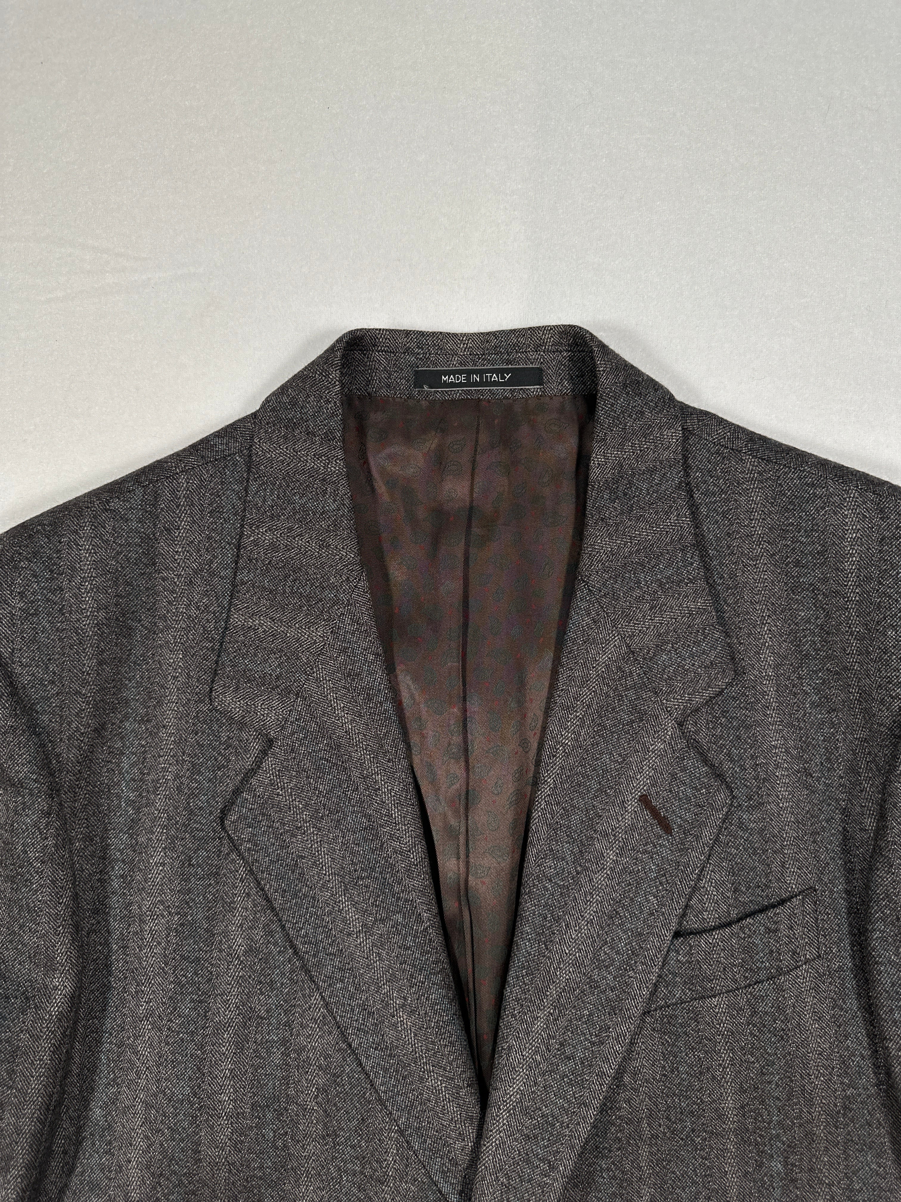 Vintage Bianchi Grey Herringbone Wool Blazer – Single-Breasted, Notch Lapel, Made in Italy