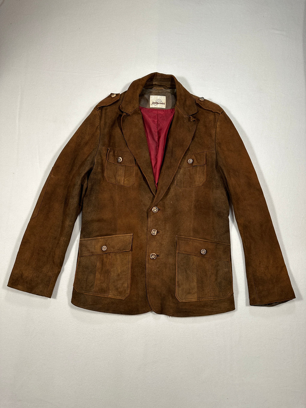 Jodlermarx Men’s Brown Suede Safari Jacket – Single-Breasted – Size M – Vintage