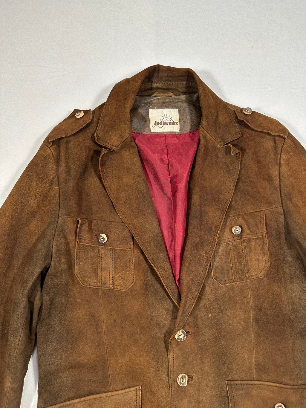Jodlermarx Men’s Brown Suede Safari Jacket – Single-Breasted – Size M – Vintage