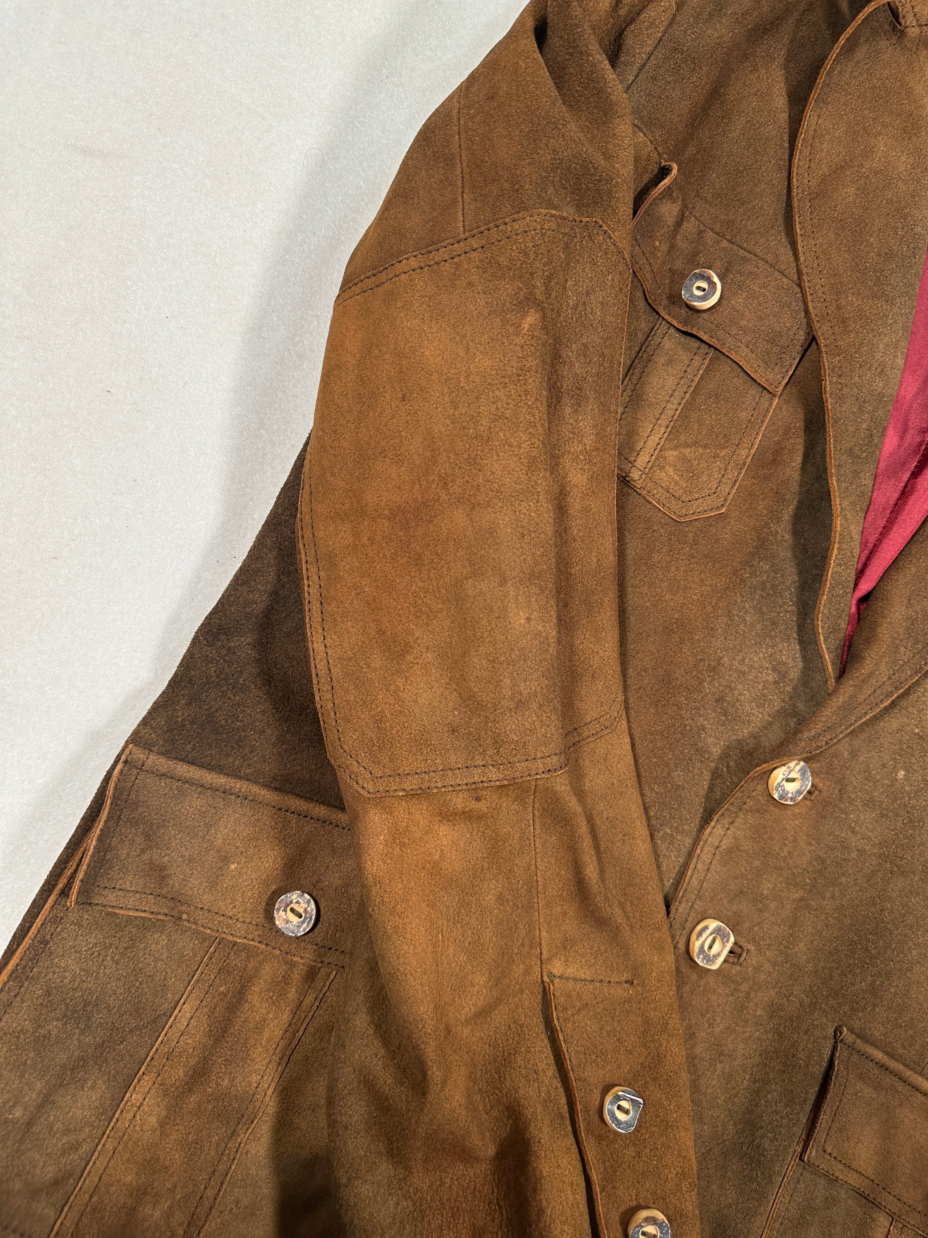 Jodlermarx Men’s Brown Suede Safari Jacket – Single-Breasted – Size M – Vintage