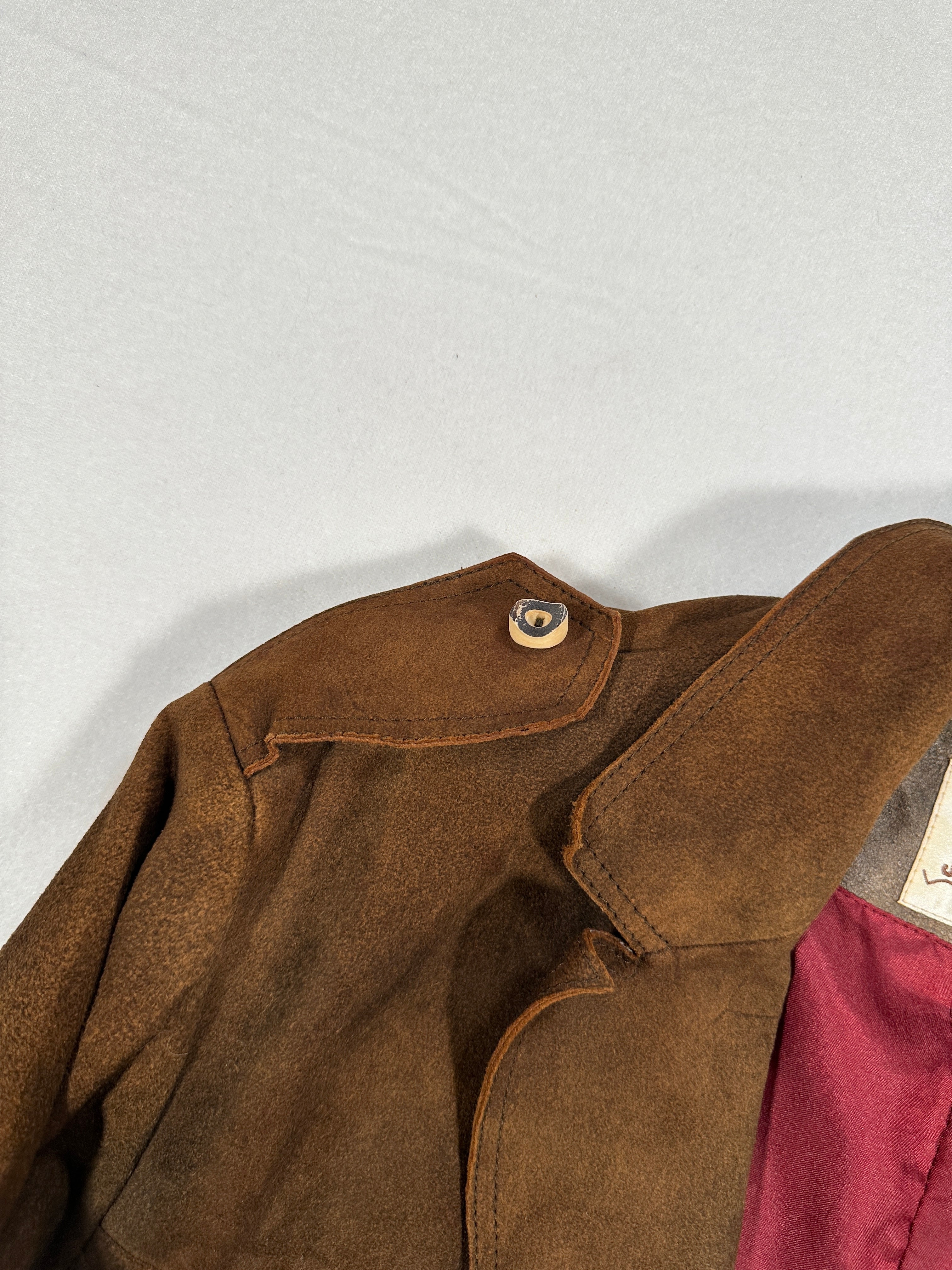 Jodlermarx Men’s Brown Suede Safari Jacket – Single-Breasted – Size M – Vintage