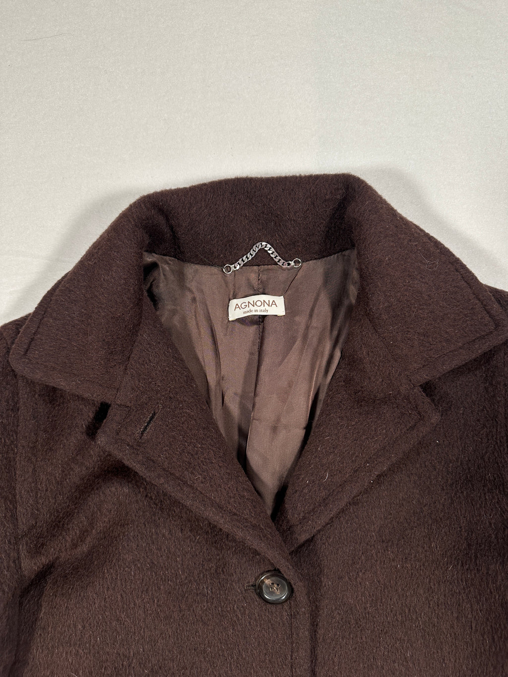 Woman's Agnona Vintage Brown Wool Coat – Single-Breasted Tailored Long Coat, Made in Italy (IT 40 / S)