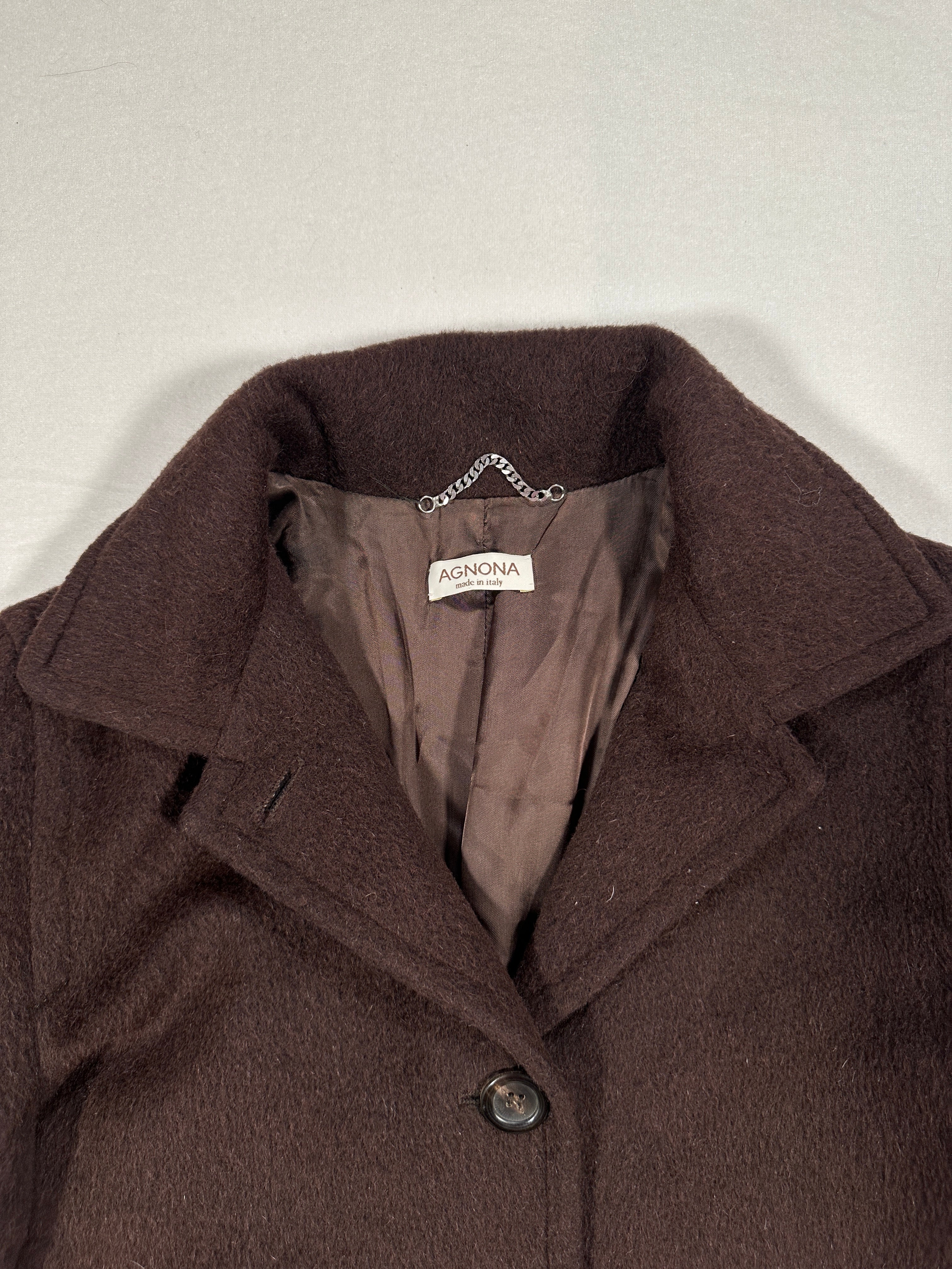 Woman's Agnona Vintage Brown Wool Coat – Single-Breasted Tailored Long Coat, Made in Italy (IT 40 / S)