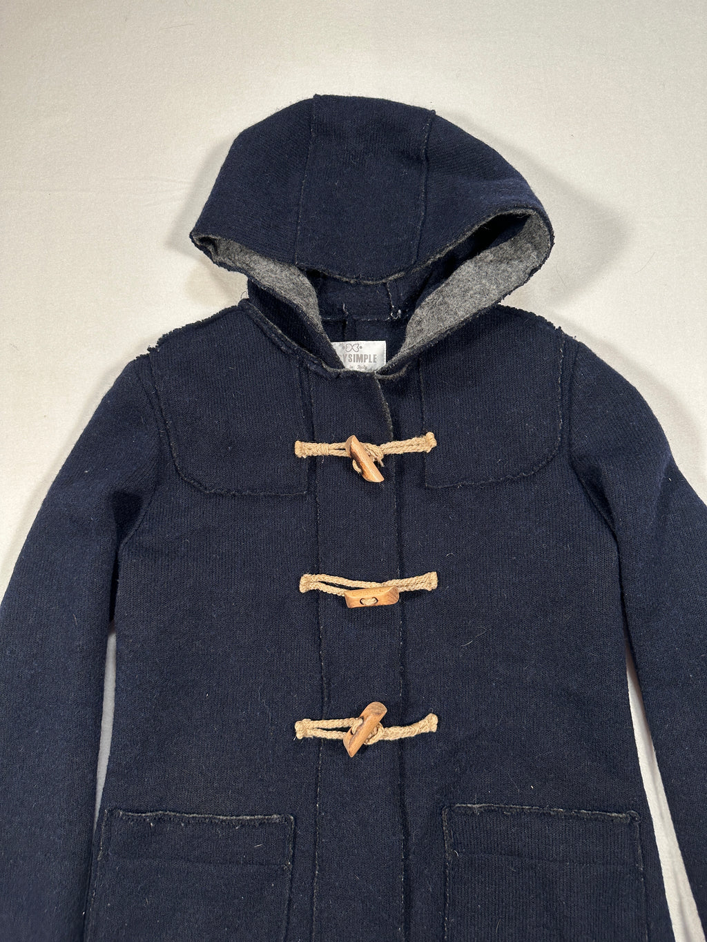 Women’s Wool Blend Duffle Coat – Navy Hooded Toggle Coat, Single-Breasted, Made in Italy Size M