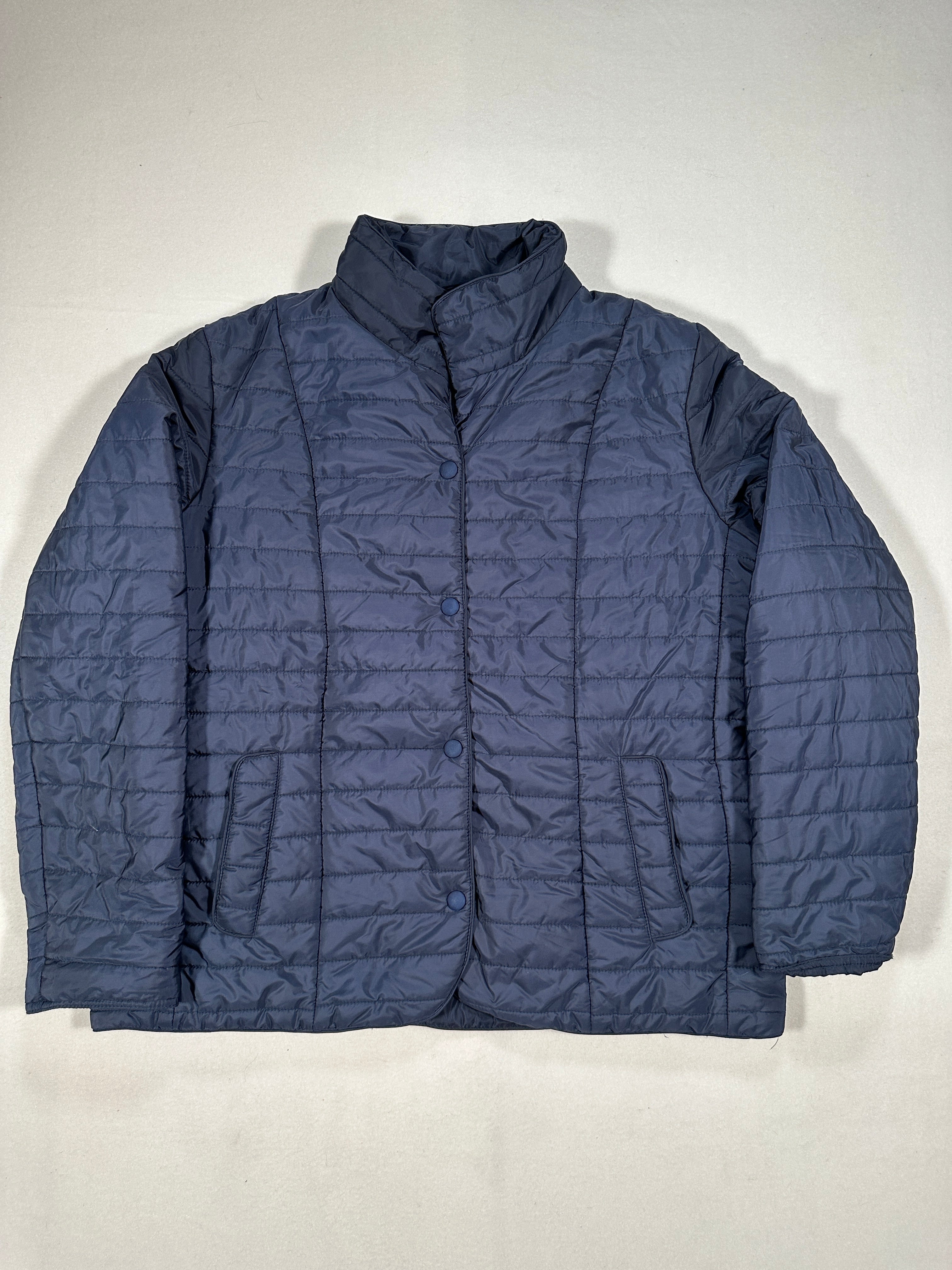 Men’s Quilted Puffer Jacket – Blue Lightweight Insulated Jacket, Stand Collar Size L