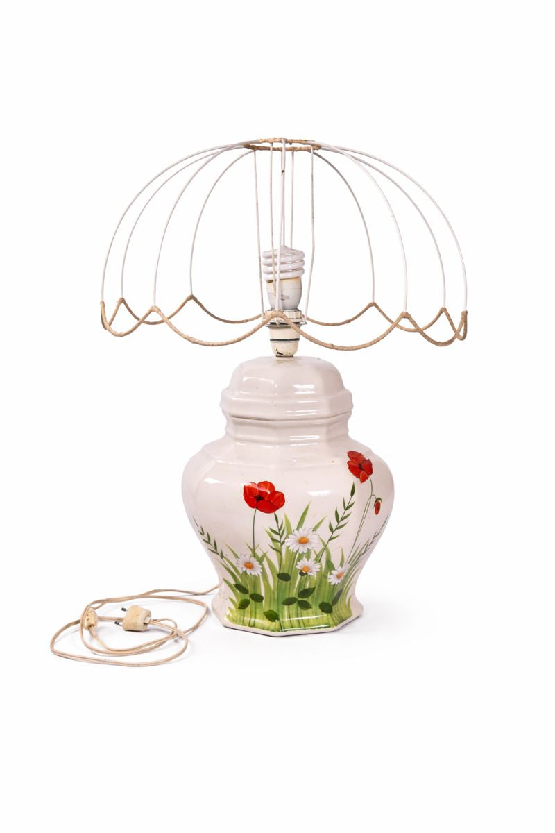 Vintage Hand-Painted Italian Ceramic Table Lamp by ESTE C.E. – Floral Motif, Made in Italy (c. 1960s–1970s)