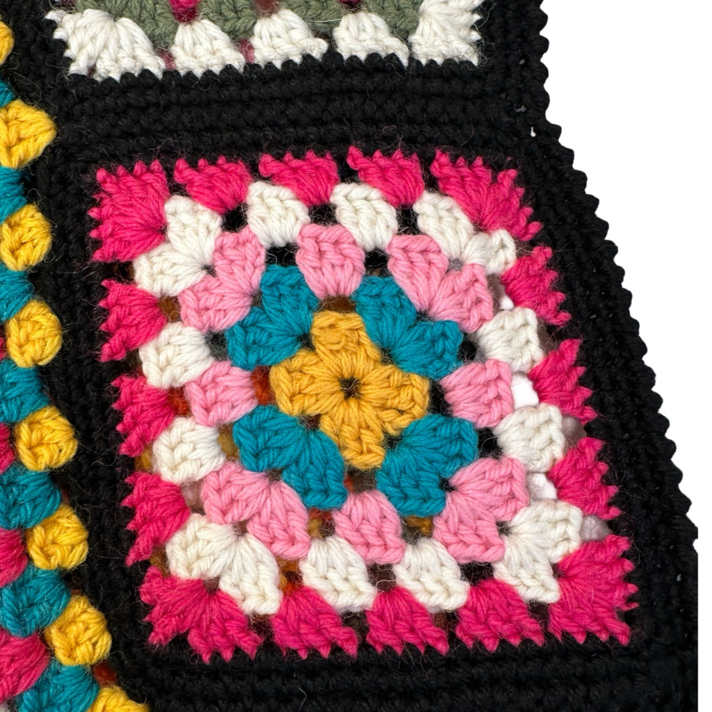 Vintage Handmade Crochet Granny Square Vest – Boho Folk Patchwork