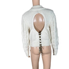 Maglione Zara panna trecce schiena aperta lace up lana M/L