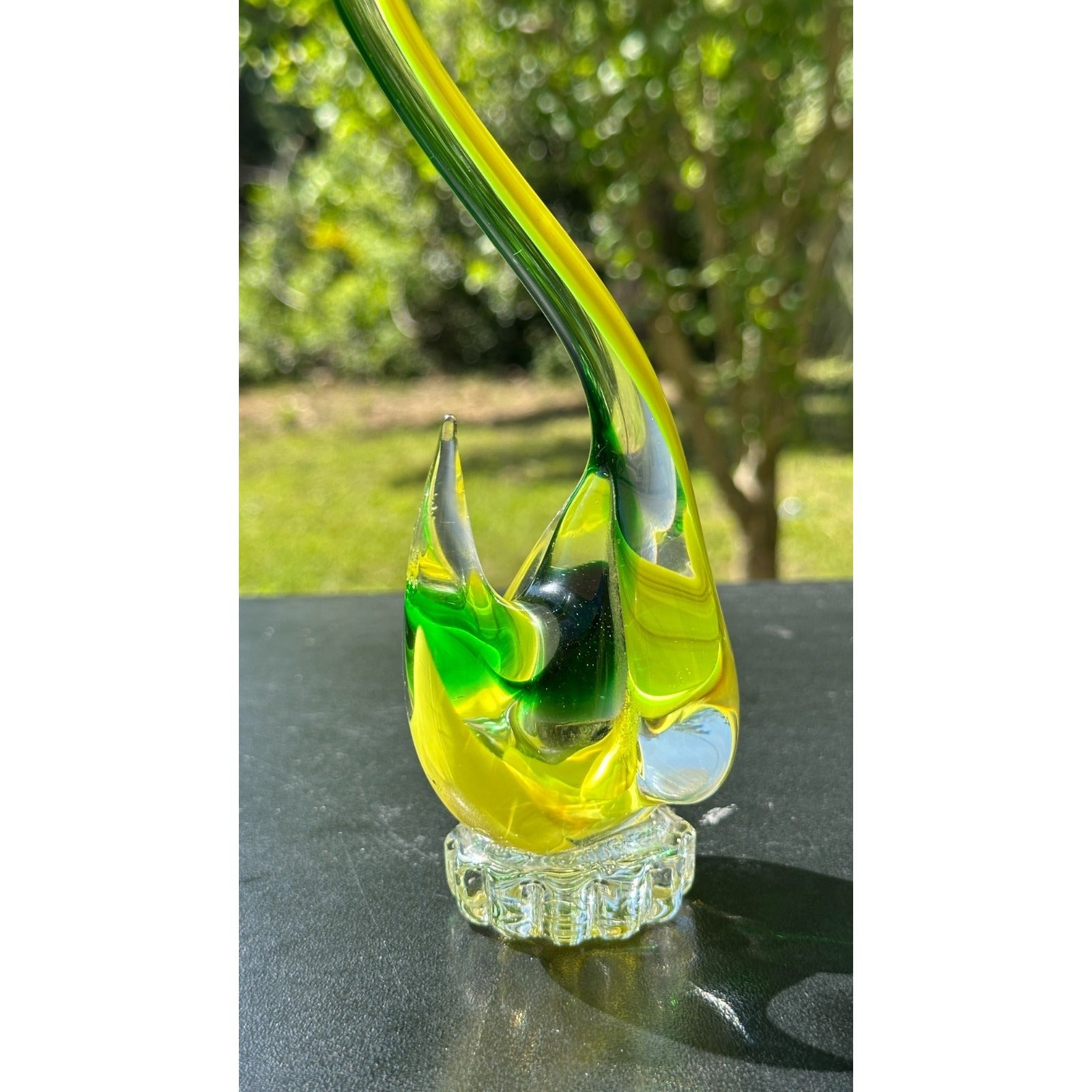 Murano Glass Yellow Green Swan Figurine Hand Blown Art Glass Sculpture Italy