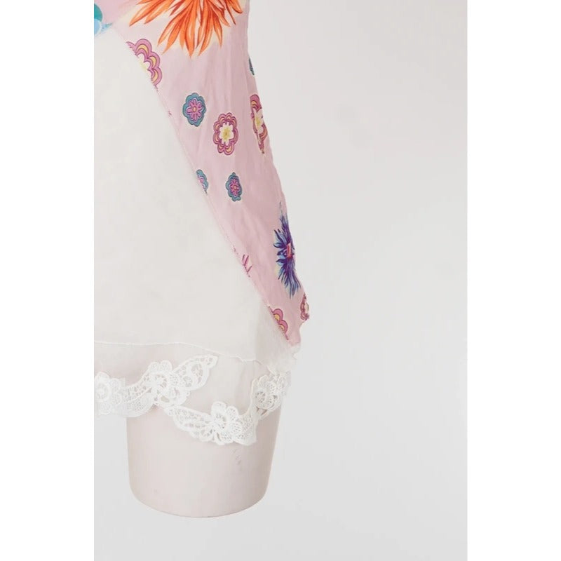 Top Vintage Y2K Seta Rosa Floreale Fairycore Coquette Schiena Aperta S