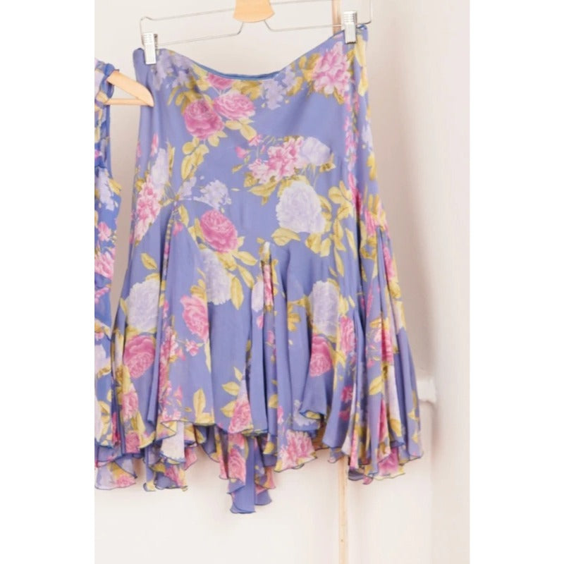 Vintage Luisa Spagnoli Set Seta Top Gonna Floreale Lilla Donna M