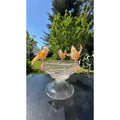 Murano Glass Clear Amber Gold Bird Bath Pedestal Bowl 3 Removable Birds Signed