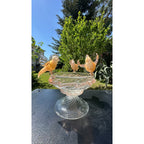 Murano Glass Clear Amber Gold Bird Bath Pedestal Bowl 3 Removable Birds Signed