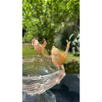 Murano Glass Clear Amber Gold Bird Bath Pedestal Bowl 3 Removable Birds Signed