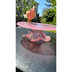 Murano Glass Pink Gold Bird Bath Pedestal Dish Removable Songbird