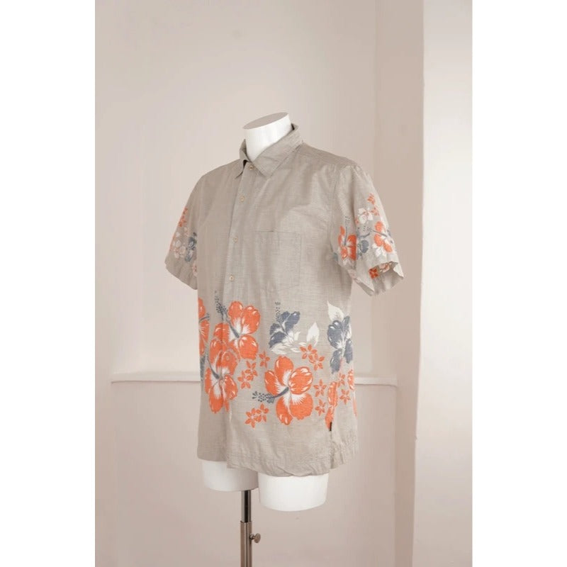 Camicia Vintage Pakka Stuff Floreale Hawaii 100% Cotone Beige M/L