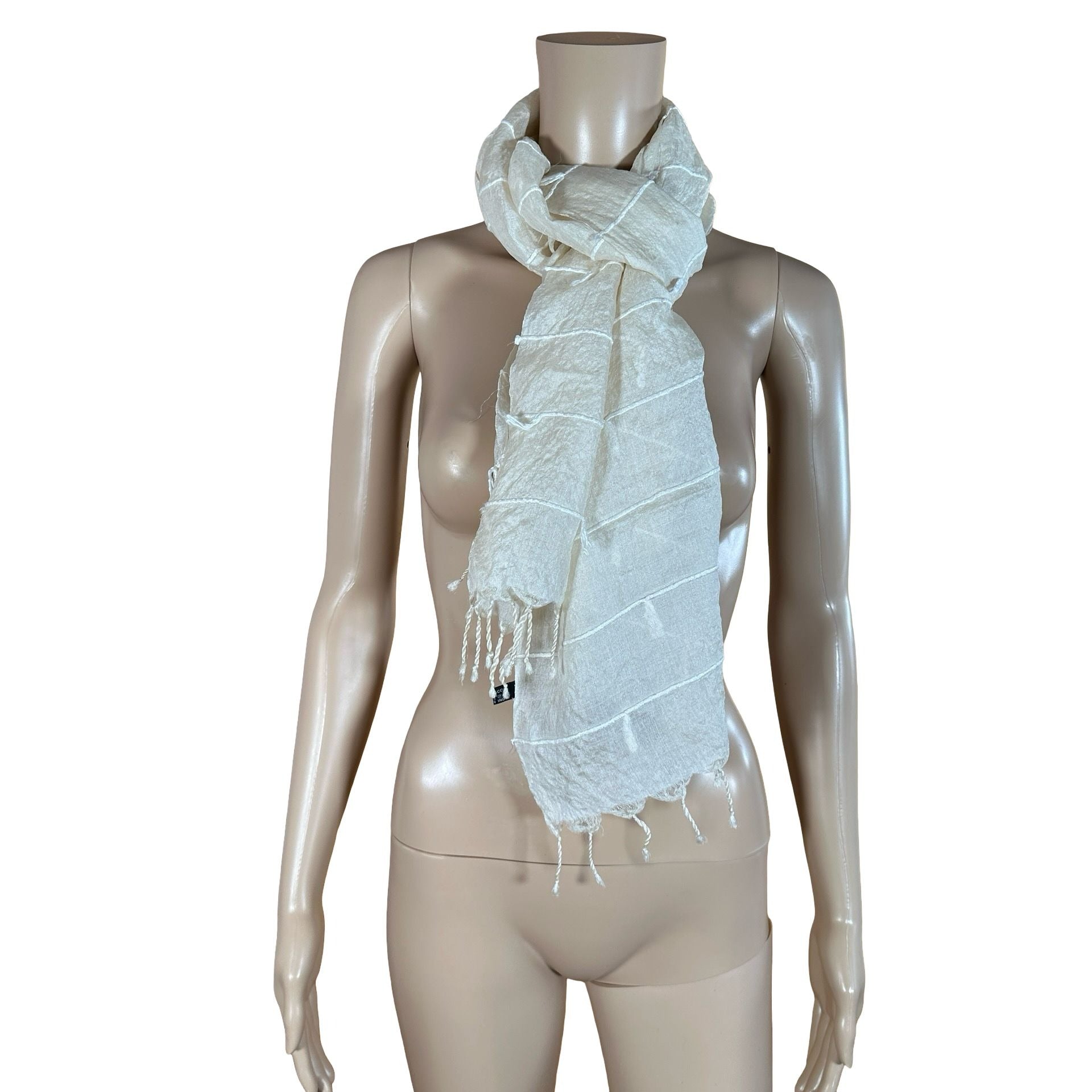 Vintage Sheer White Textured Scarf | Lightweight Minimal Wrap