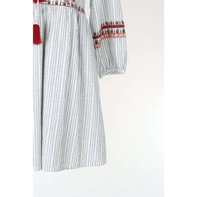 Vestito boho Zara TRF cotone ricamato con nappine e tasche taglia