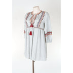 Vestito boho Zara TRF cotone ricamato con nappine e tasche taglia