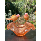 Murano Glass Pink & Gold Bird Bath / Bird Nest Centerpiece Removable Songbirds