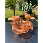 Murano Glass Pink & Gold Bird Bath / Bird Nest Centerpiece Removable Songbirds