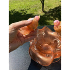 Murano Glass Pink & Gold Bird Bath / Bird Nest Centerpiece Removable Songbirds