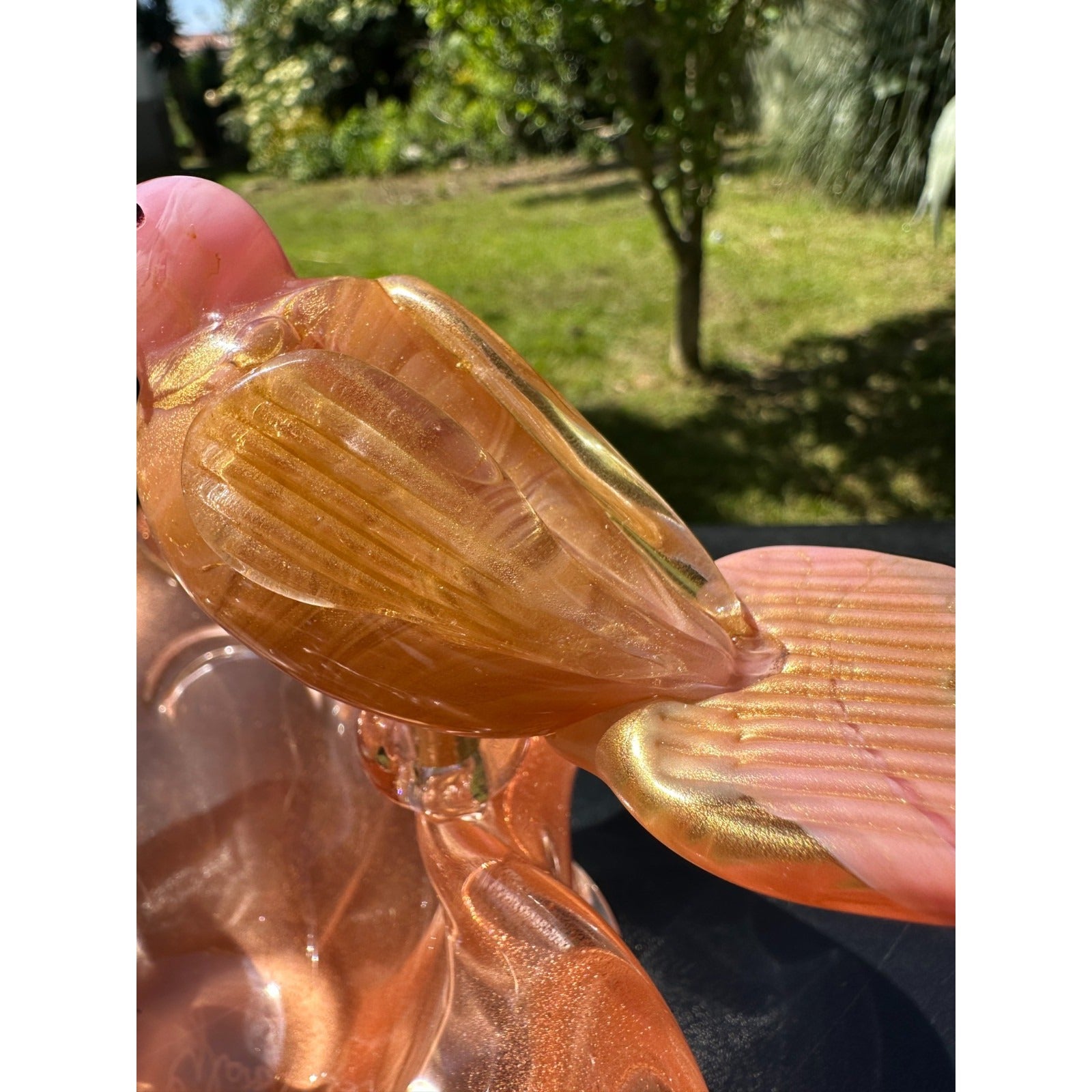 Murano Glass Pink & Gold Bird Bath / Bird Nest Centerpiece Removable Songbirds
