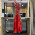 Vestito cerimonia  in seta vintage rosso ricamato con perline, taglia S