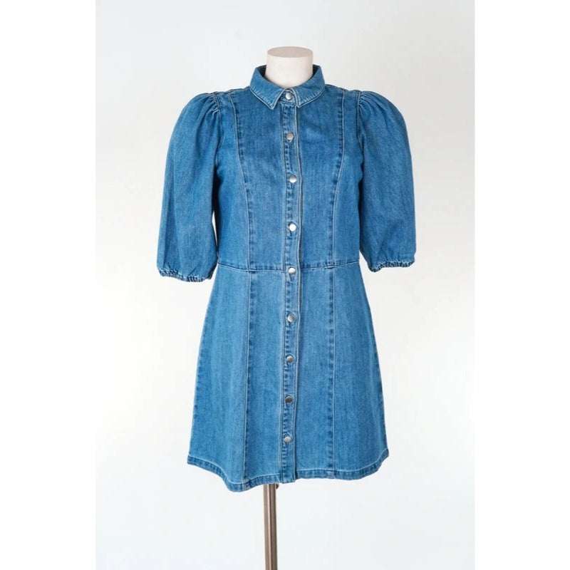 Abito corto in denim H&M cotone maniche a sbuffo taglia M