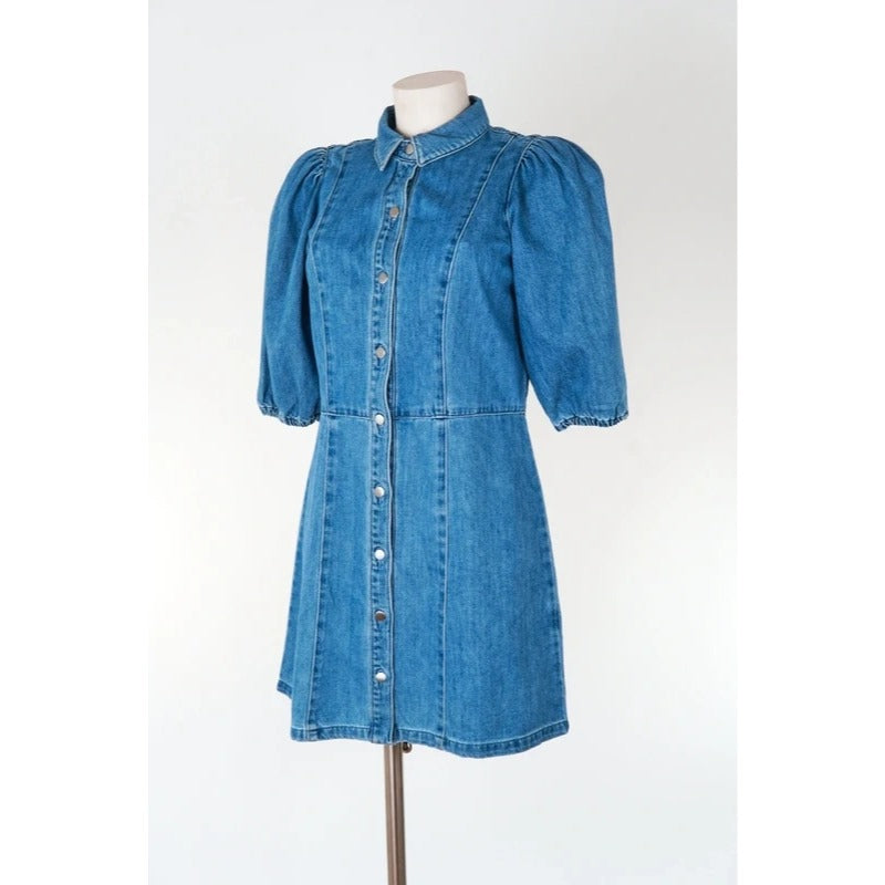 Abito corto in denim H&M cotone maniche a sbuffo taglia M