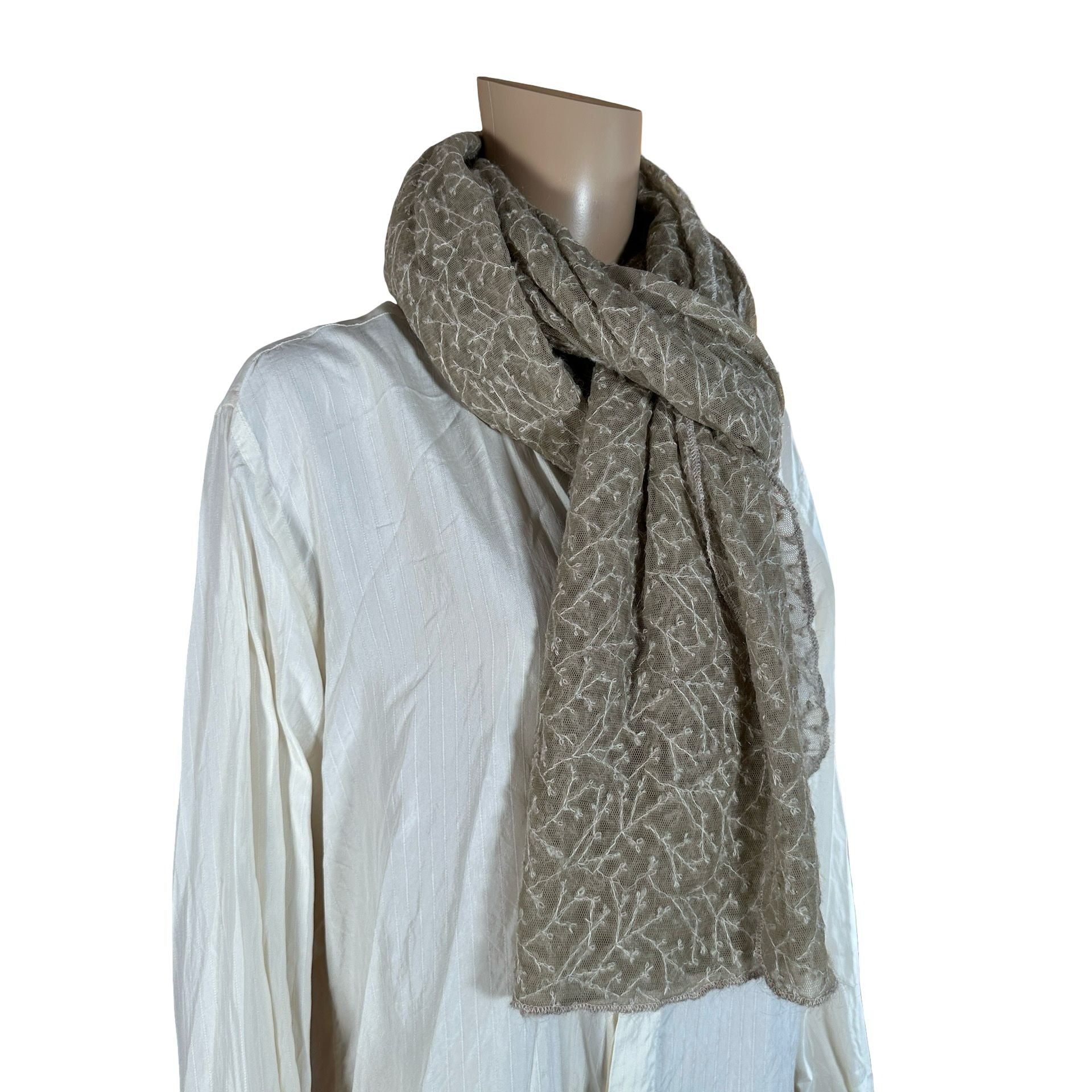 Vintage Sheer Textured Scarf in Soft Taupe | Lightweight Elegant Wrap