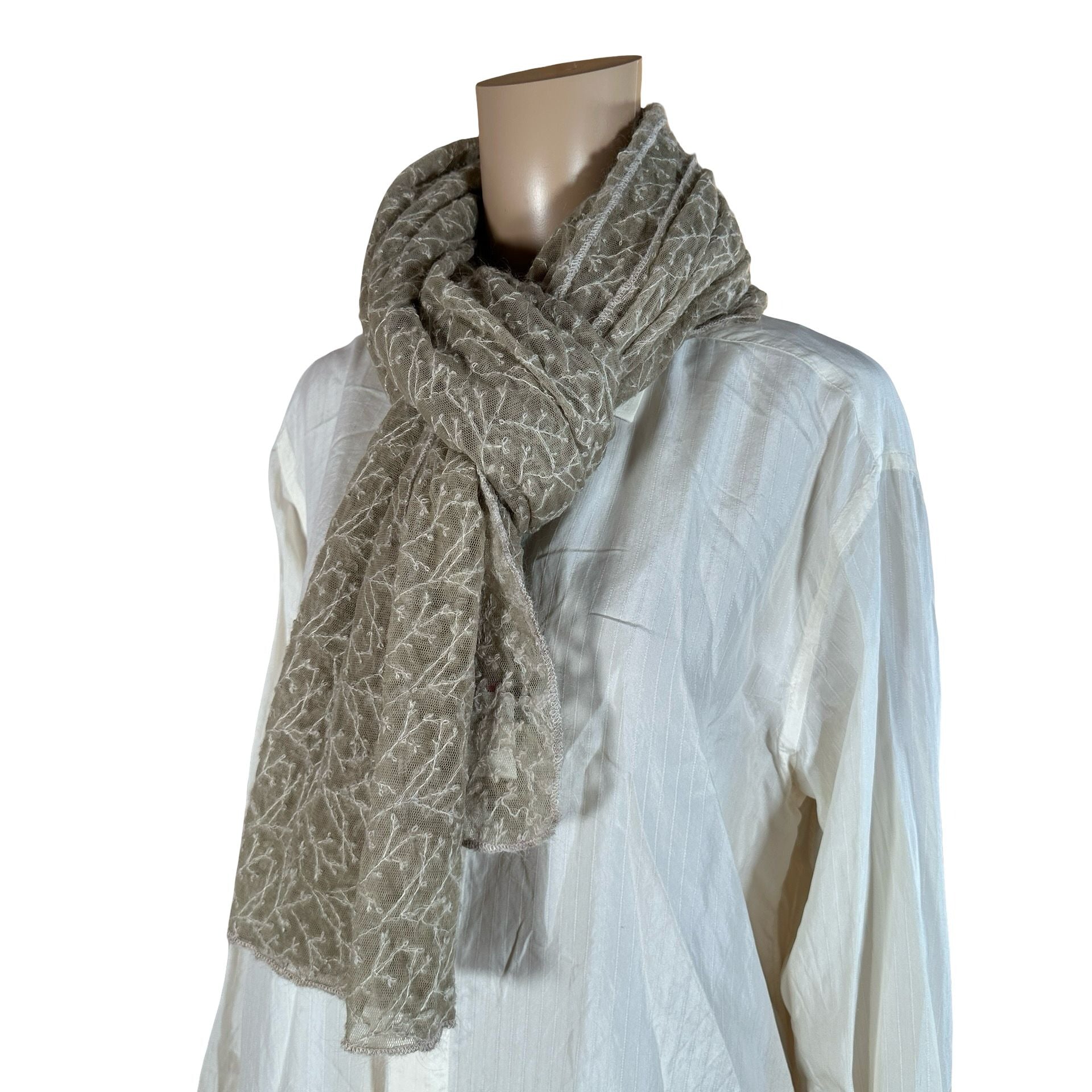 Vintage Sheer Textured Scarf in Soft Taupe | Lightweight Elegant Wrap