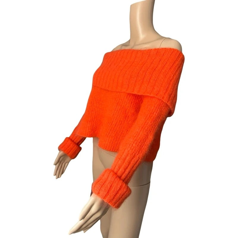 Maglione mohair  MCQ Alexander McQueen Off Shoulder Arancione Neon XS Y2K