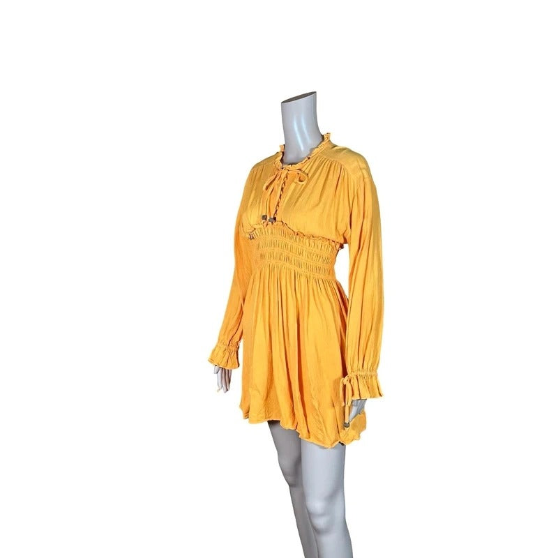 Vestito estivo boho senape arricciato cottagecore S