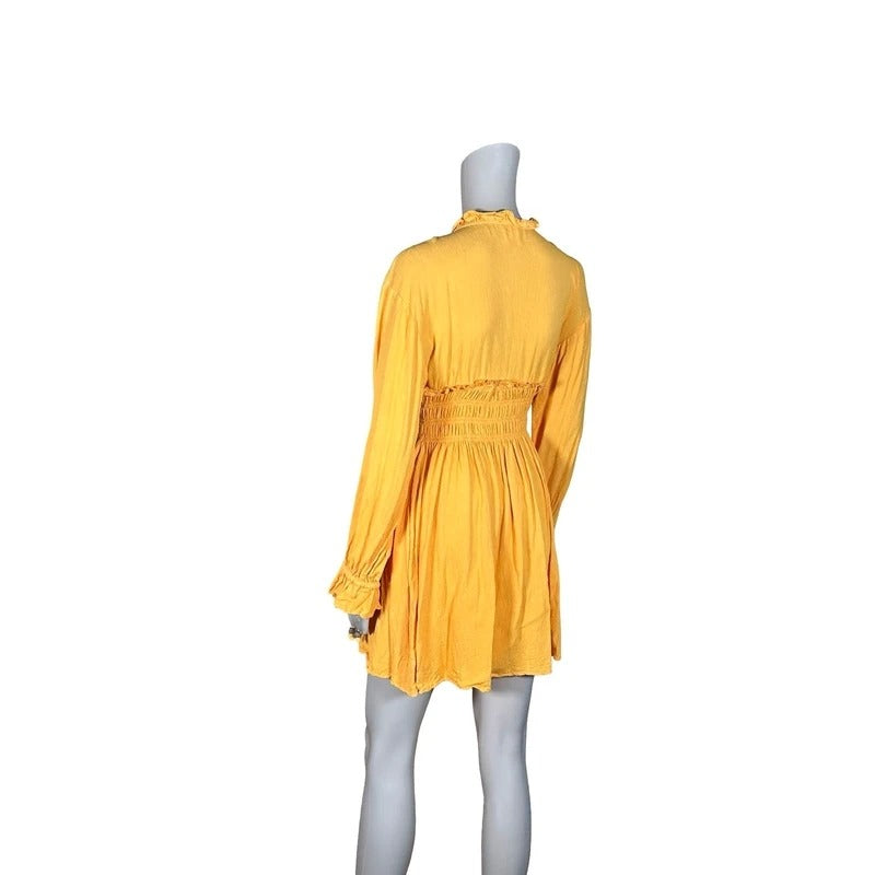 Vestito estivo boho senape arricciato cottagecore S